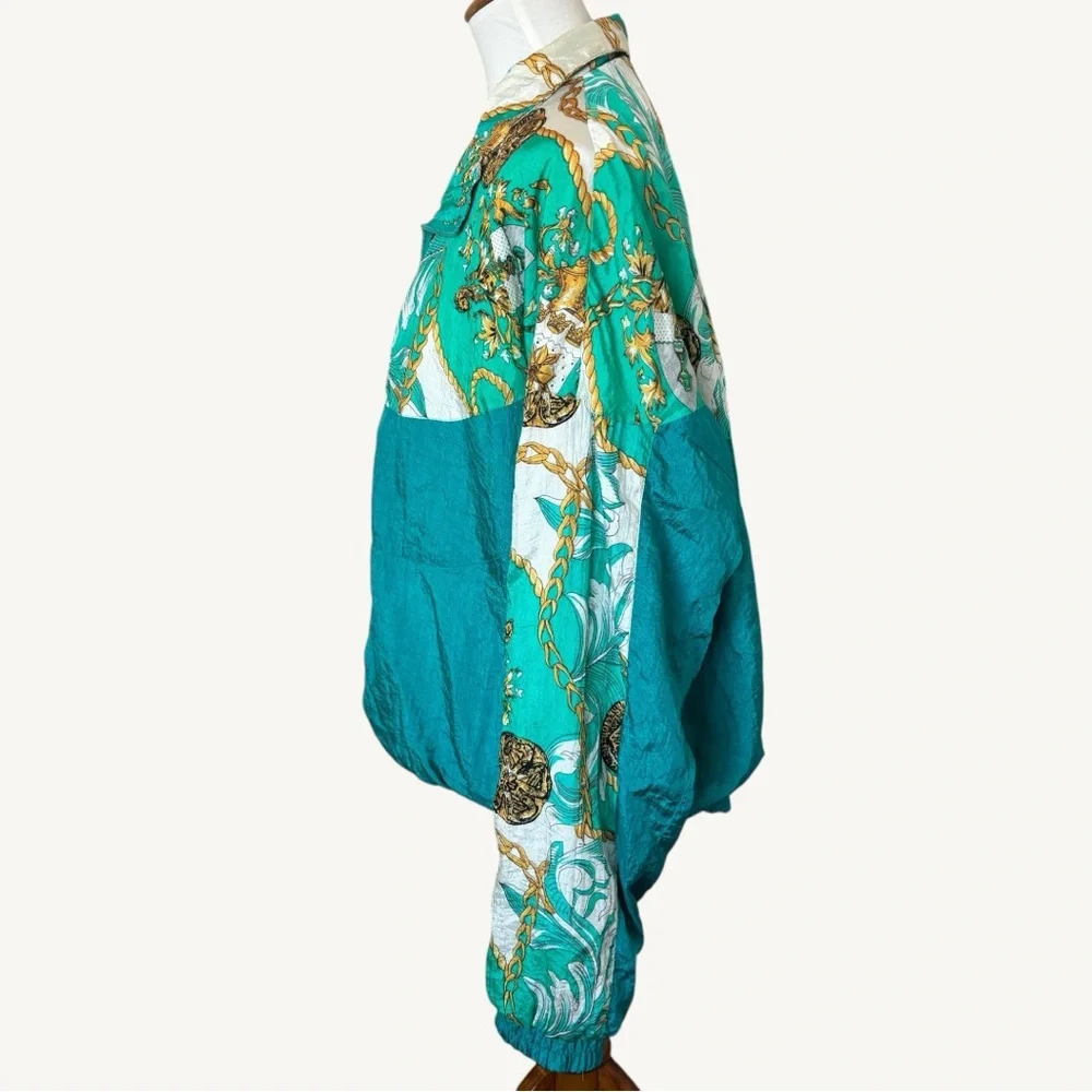 KUMA Vintage Teal Colorful Windbreaker Bomber Jacket 80s 90s style Size Large